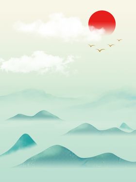 中国风背景复古古山水墨画画