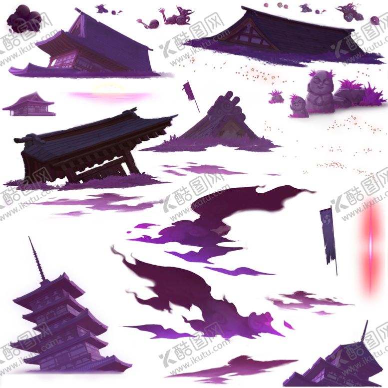编号：87895001261556141733【酷图网】源文件下载-紫色场景插画场景元素