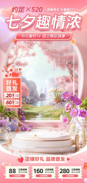 电商七夕情人节海报促销直播间贴片