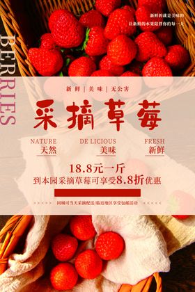 采摘草莓新鲜饮料饮品活动海报