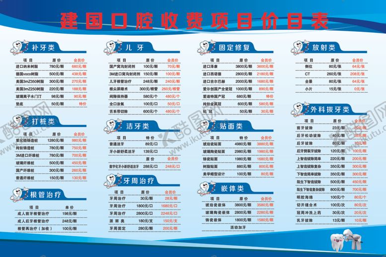 编号：93974201300145241229【酷图网】源文件下载-口腔收费项目表