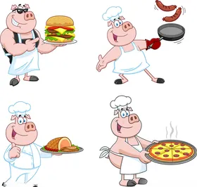 烹饪小猪形象插画