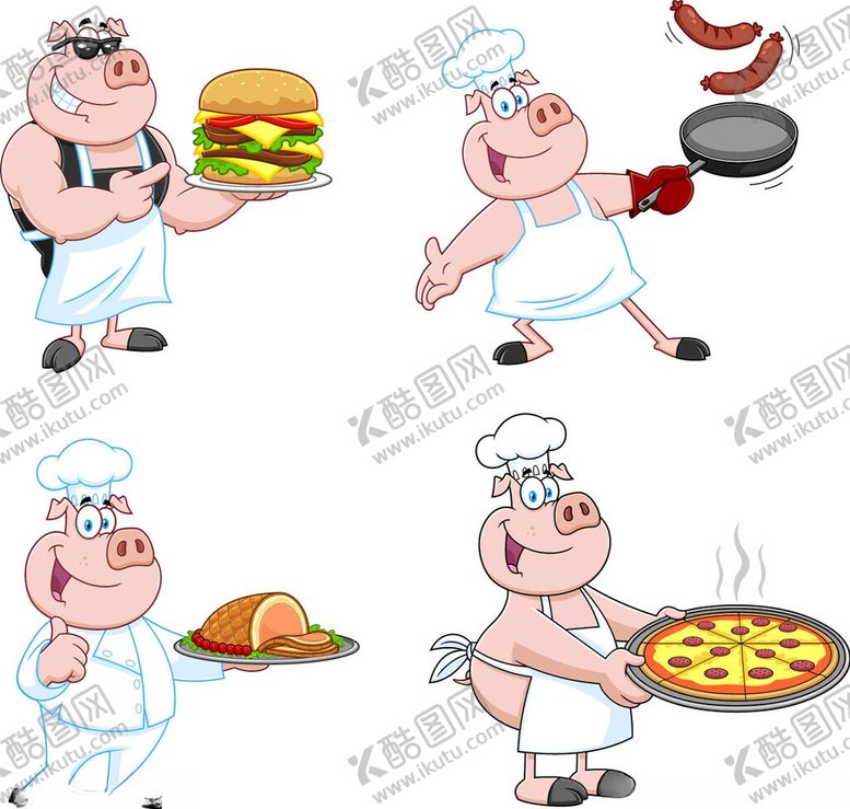 编号：51944611151238528829【酷图网】源文件下载-烹饪小猪形象插画