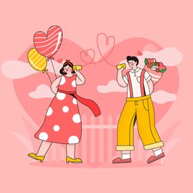 情侣卡通人物恋爱约会爱慕