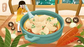 冬至插画热气腾腾的美味饺子场景