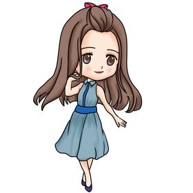 女性人物短发时尚卡通连衣裙可爱