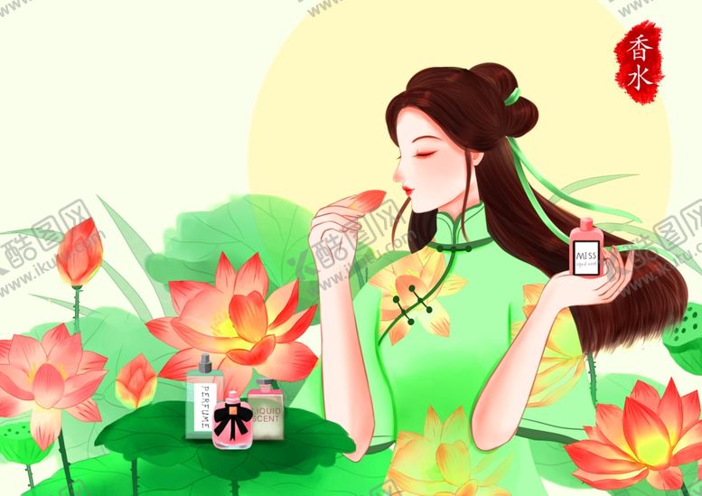 编号：20262607031404008160【酷图网】源文件下载-民国美女化妆系列之香水