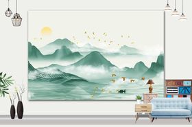 山水画抽象现代挂装饰设计中式装饰