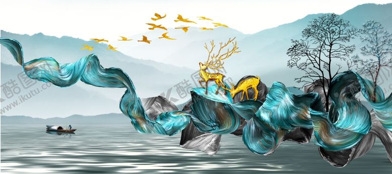 编号：87536509221710317936【酷图网】源文件下载-北欧现代麋鹿装饰画