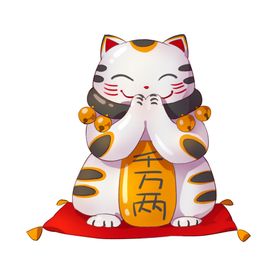 招财猫瓷器插画卡通日式素材