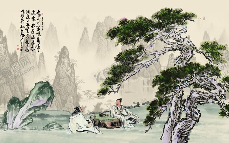 编号：78630406291321175931【酷图网】源文件下载-国画电视背景墙