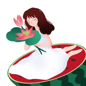 坐在西瓜上的女孩