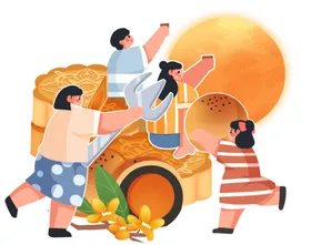 中秋节月饼插画免抠素材国风兔子