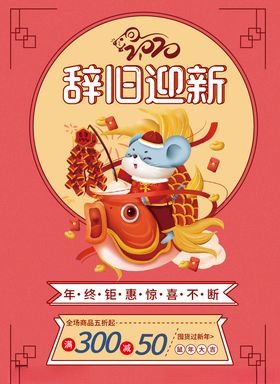 新年海报宣传单老鼠红色