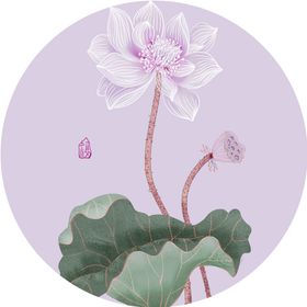 手绘莲花圆形挂画装饰画