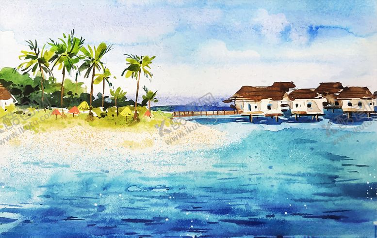 编号：43411110301842049973【酷图网】源文件下载-手绘海岛背景