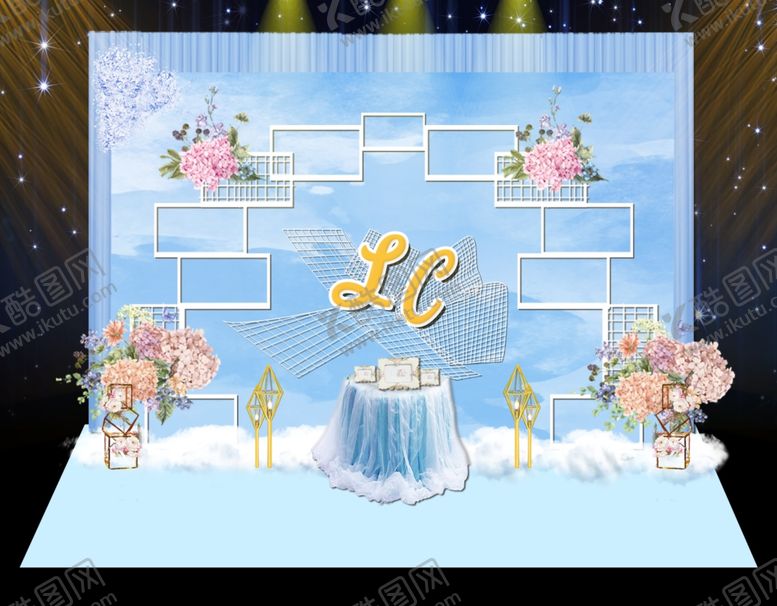 编号：46032310090010127241【酷图网】源文件下载-天蓝色婚礼留影区设计效果图