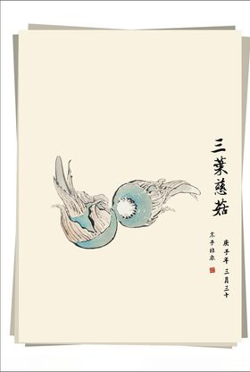 三叶慈菇水墨画