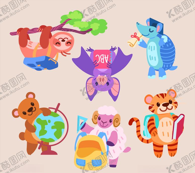 编号：85586109151423066342【酷图网】源文件下载-6款可爱校园动物
