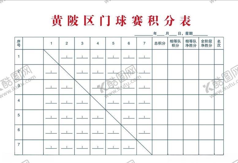 编号：11238307061425123446【酷图网】源文件下载-门球赛积分表