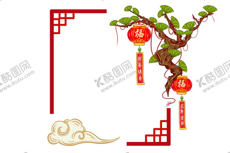 编号：48139710032248036326【酷图网】源文件下载-古风中国风边框装饰祥云云朵灯笼