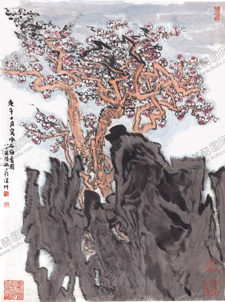 编号：22059206152219455140【酷图网】源文件下载-岩石梅花国画