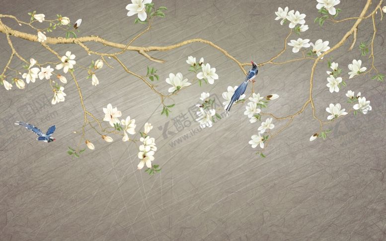 编号：52683706290705125190【酷图网】源文件下载-花鸟画手绘画鸟背景墙