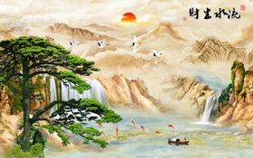 迎客松山水背景墙