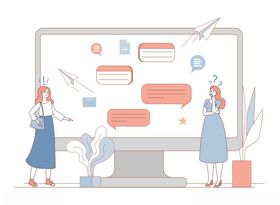 电脑前的在线沟通场景