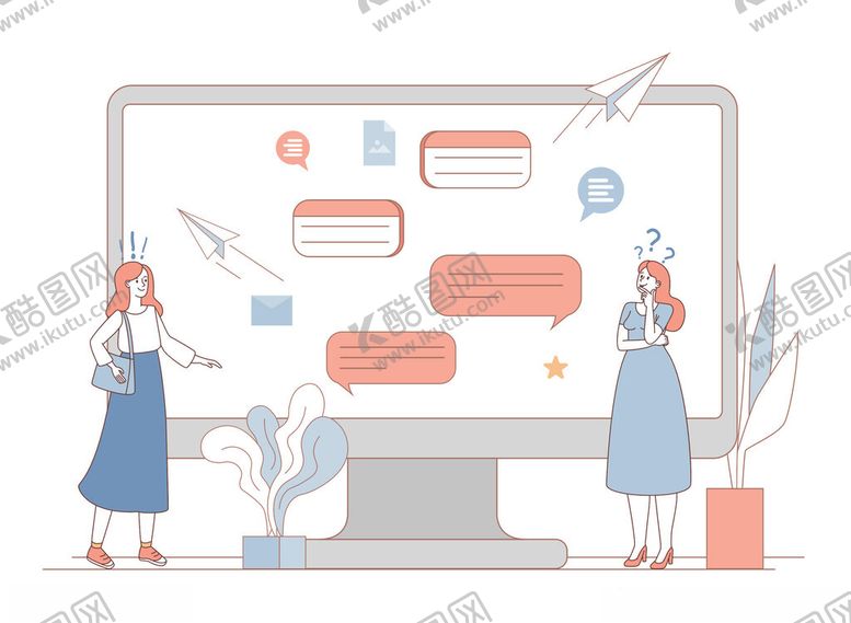 编号：21192504040452452266【酷图网】源文件下载-电脑前的在线沟通场景