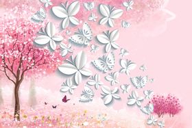 粉色樱花蓝天手绘彩绘背