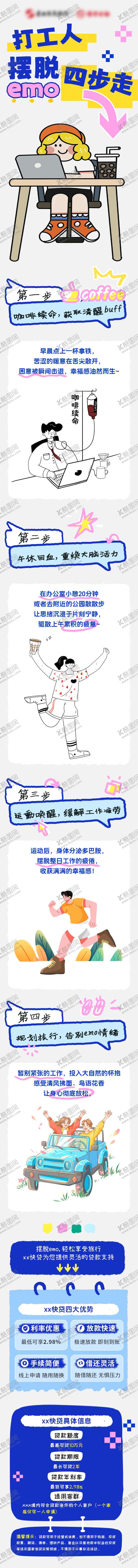 编号：85400806142145427377【酷图网】源文件下载-打工人摆脱emo四步走长图