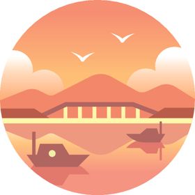 卡通湖泊景色