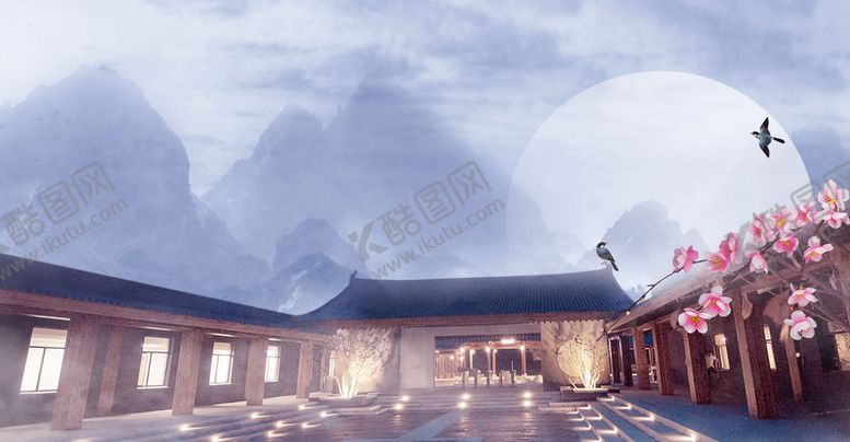编号：65419310081231587361【酷图网】源文件下载-中国风水墨江山古代建筑背景