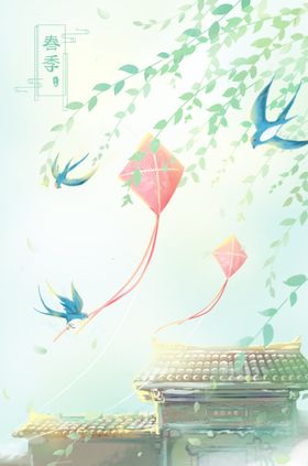 柳树枝头夏季海报背景合成素材
