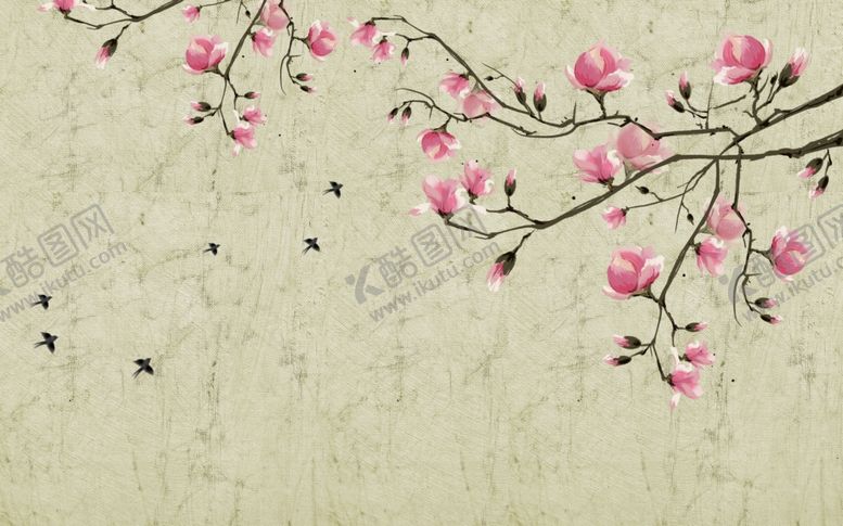 编号：59718106270436525612【酷图网】源文件下载-花鸟画玉兰背景墙