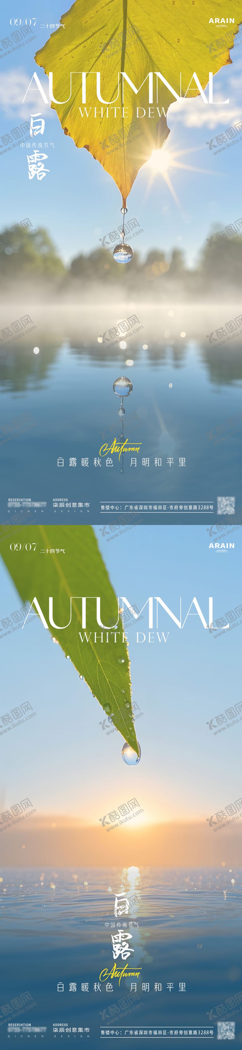 编号：21735808290941212570【酷图网】源文件下载-白露落叶露珠风景特写海报