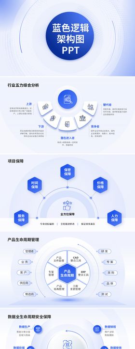 蓝色逻辑架构图PPT