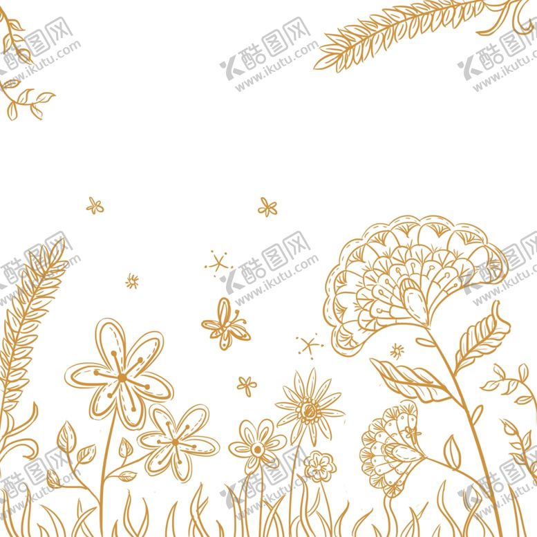 编号：48804309111630136481【酷图网】源文件下载-金色手绘卡通可爱唯美花朵