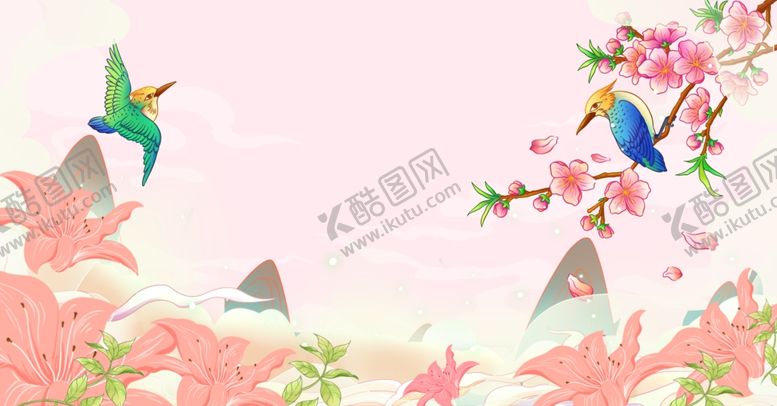编号：92718302061732015872【酷图网】源文件下载-国潮花鸟背景