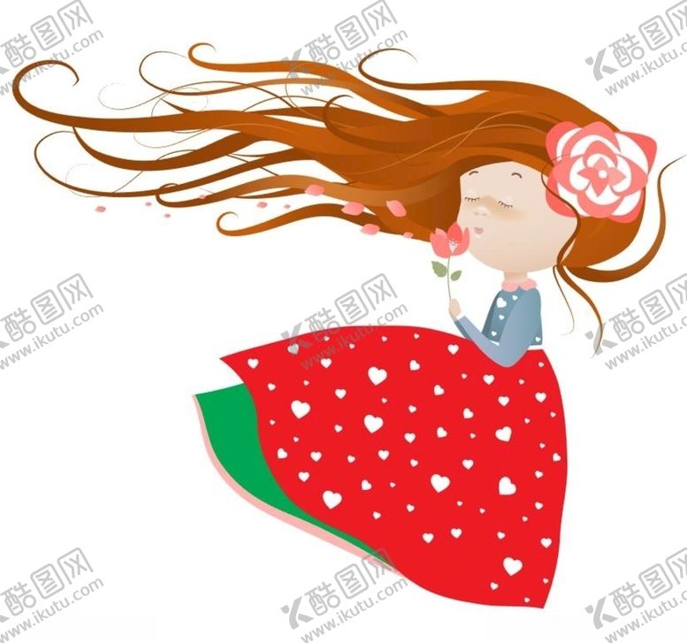 编号：13343310262320583562【酷图网】源文件下载-手绘红裙长发小女孩