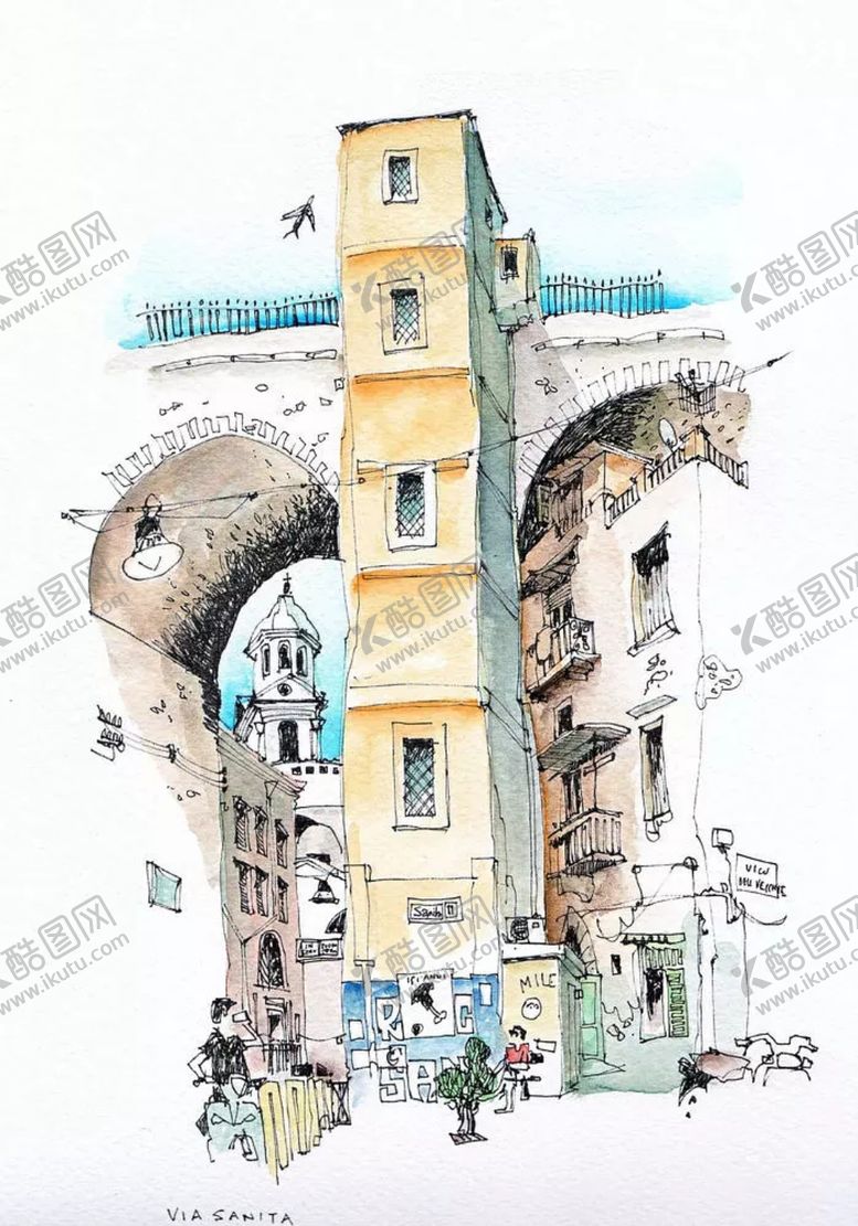 编号：27748510081331052793【酷图网】源文件下载-水彩建筑插画