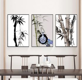 水墨竹叶三联画