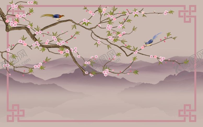 编号：54025310071210339312【酷图网】源文件下载-鸟语花香新中式山水花鸟地毯设计