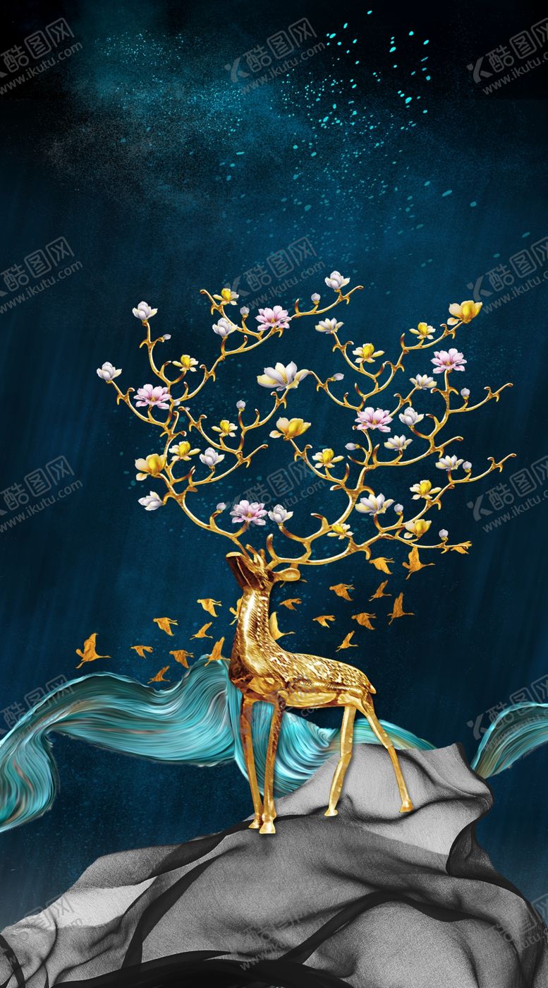 编号：81985507041654138290【酷图网】源文件下载-中式麋鹿装饰画