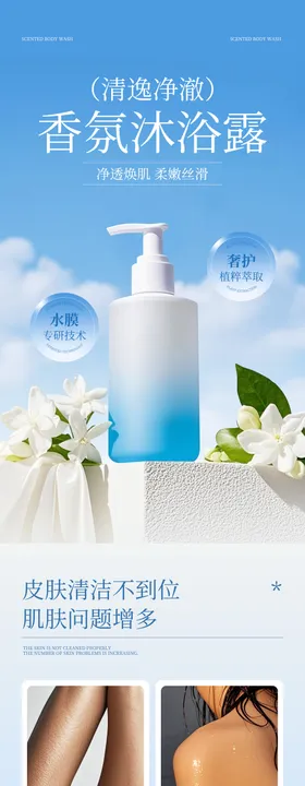 蓝色清新沐浴露电商详情页
