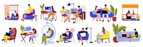 多样办公场景插画