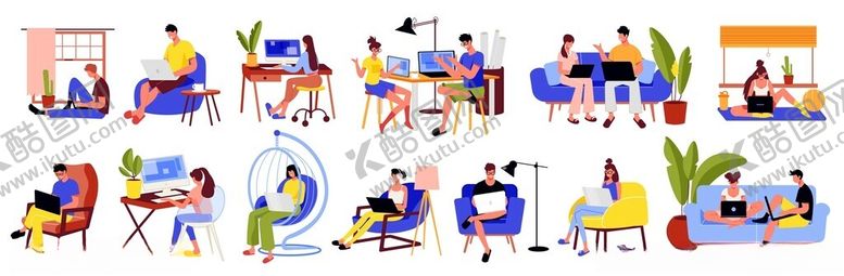 编号：45255511210334341607【酷图网】源文件下载-多样办公场景插画