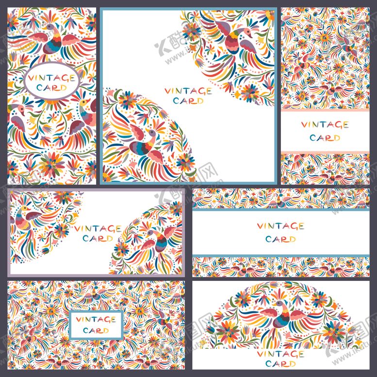 编号：67234211021004047737【酷图网】源文件下载-多彩花卉图案卡片设计模板