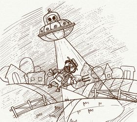 手绘被外星人绑架的农夫